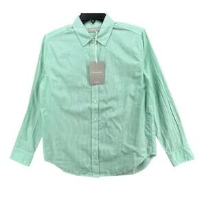 Everlane Silky Cotton Striped Button Down Shirt Size 12 Mint Green Oversized NWT
